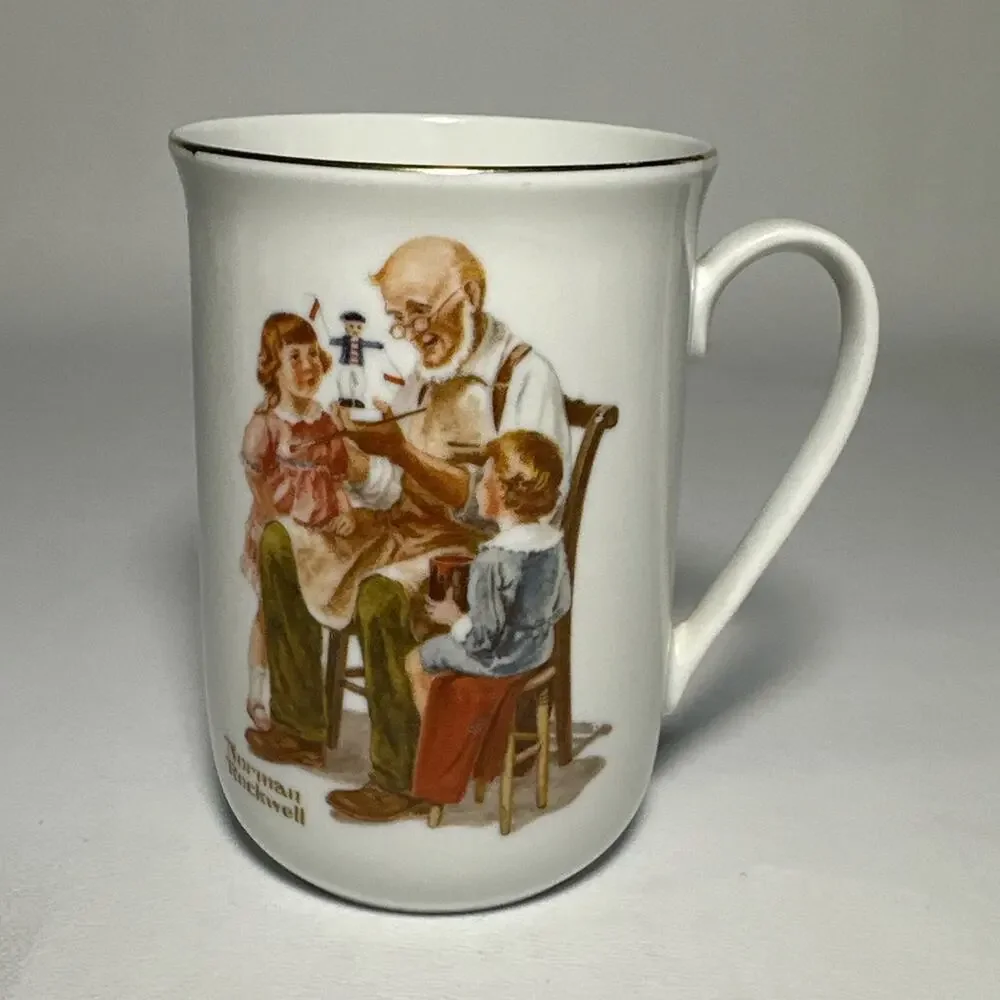Norman Rockwell Collectible Mugs Set of 5 22K Gold Trim Vintage 1980s EUC
